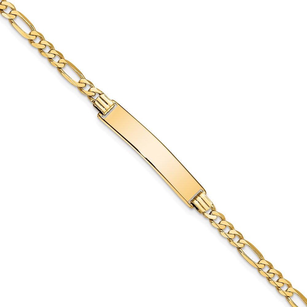 14k Polished Solid Chain/Solid Plate Flat Figaro Link 32.5x Plate ID Bracelet