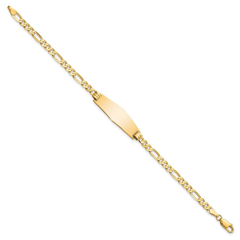 14k Polished Solid Chain/Solid Plate Flat Figaro Link Soft Diamond Shape 28x Plate ID Bracelet