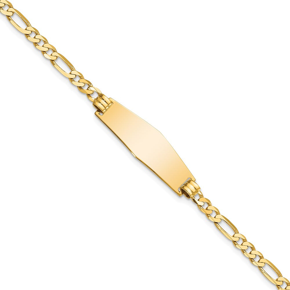 14k Polished Solid Chain/Solid Plate Flat Figaro Link Soft Diamond Shape 28x Plate ID Bracelet