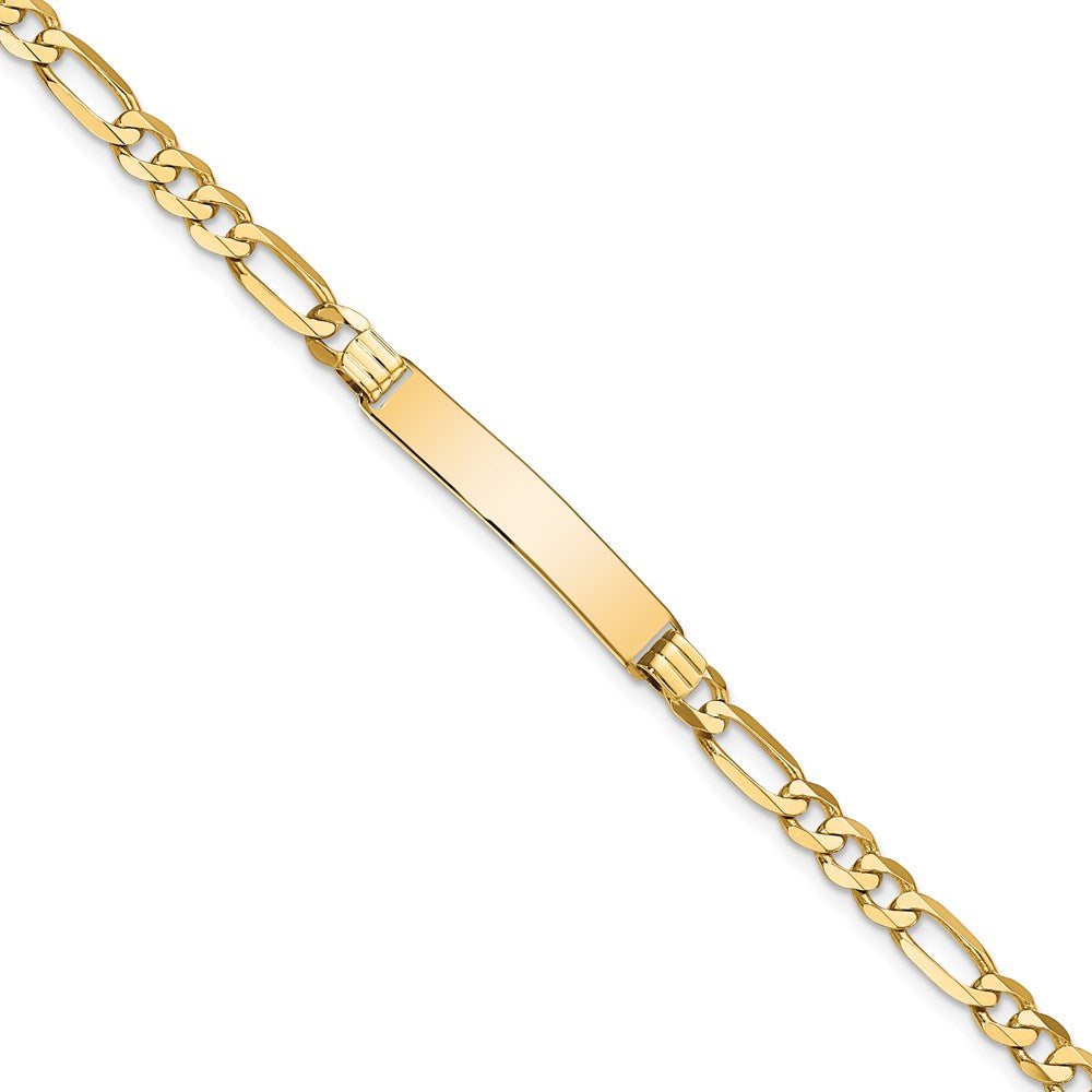14k Polished Solid Chain/Solid Plate Flat Figaro Link 27.5x Plate ID Bracelet