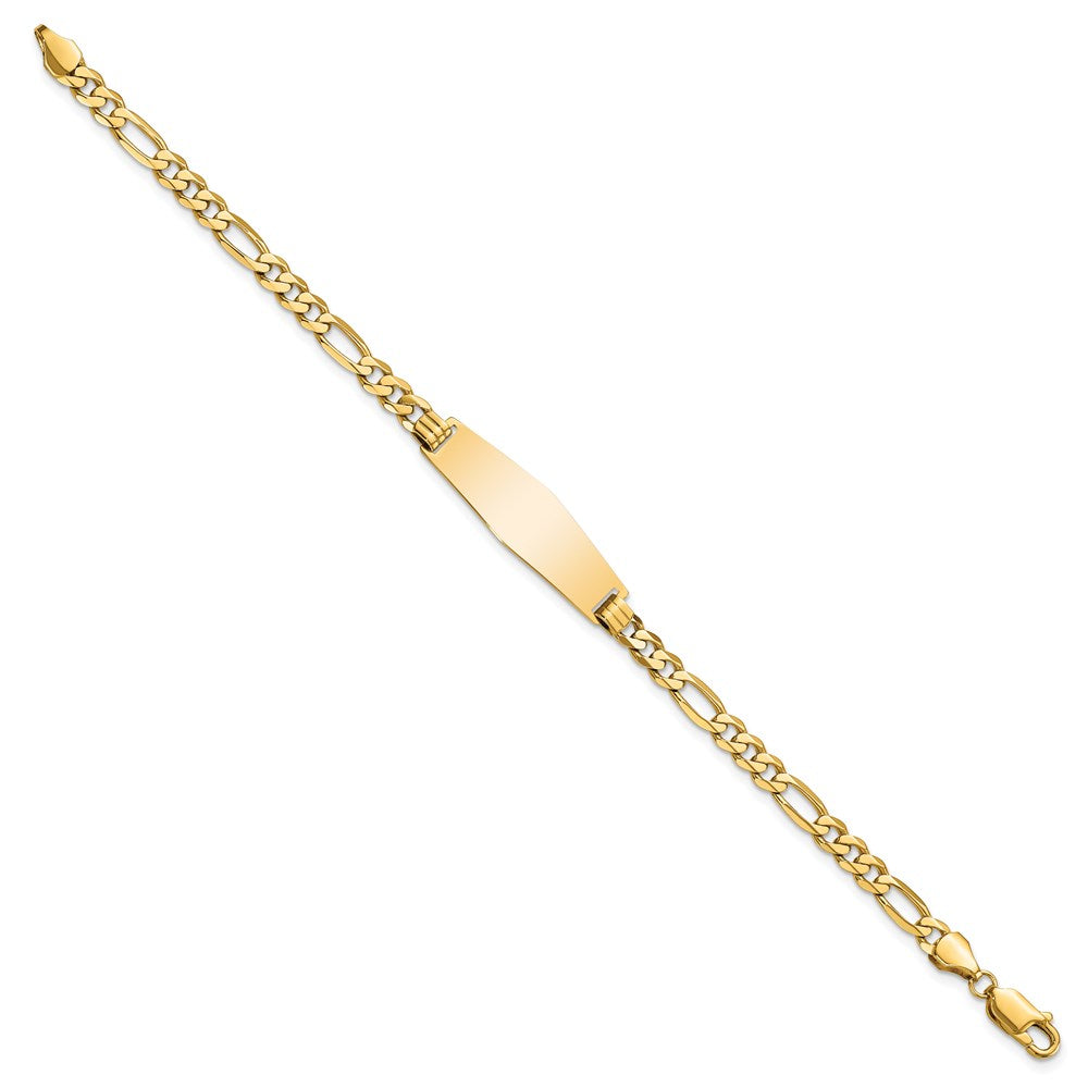14k Polished Solid Chain/Solid Plate Flat Figaro Link Soft Diamond Shape 28x Plate ID Bracelet