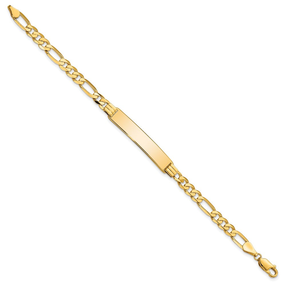 14k Polished Solid Chain/Solid Plate Flat Figaro Link 33.5x Plate ID Bracelet