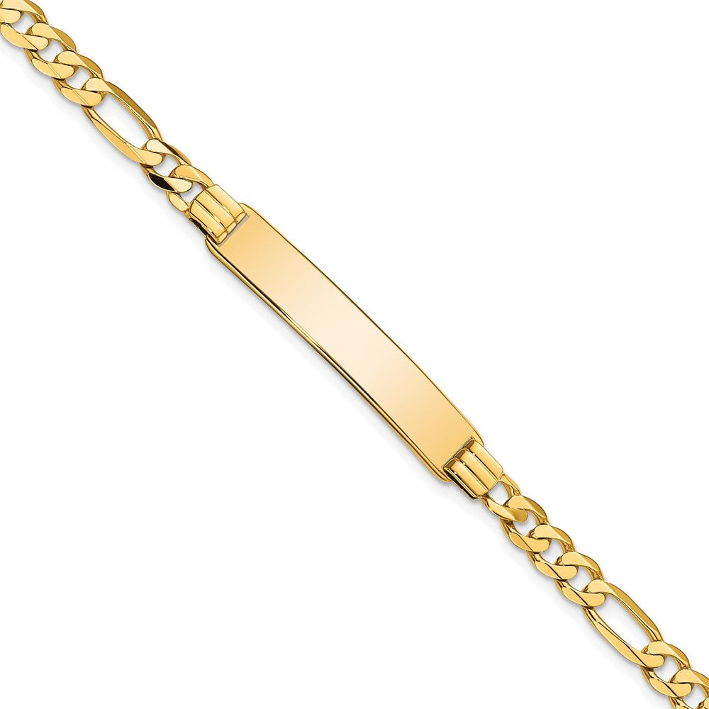 14k Polished Solid Chain/Solid Plate Flat Figaro Link 33.5x Plate ID Bracelet
