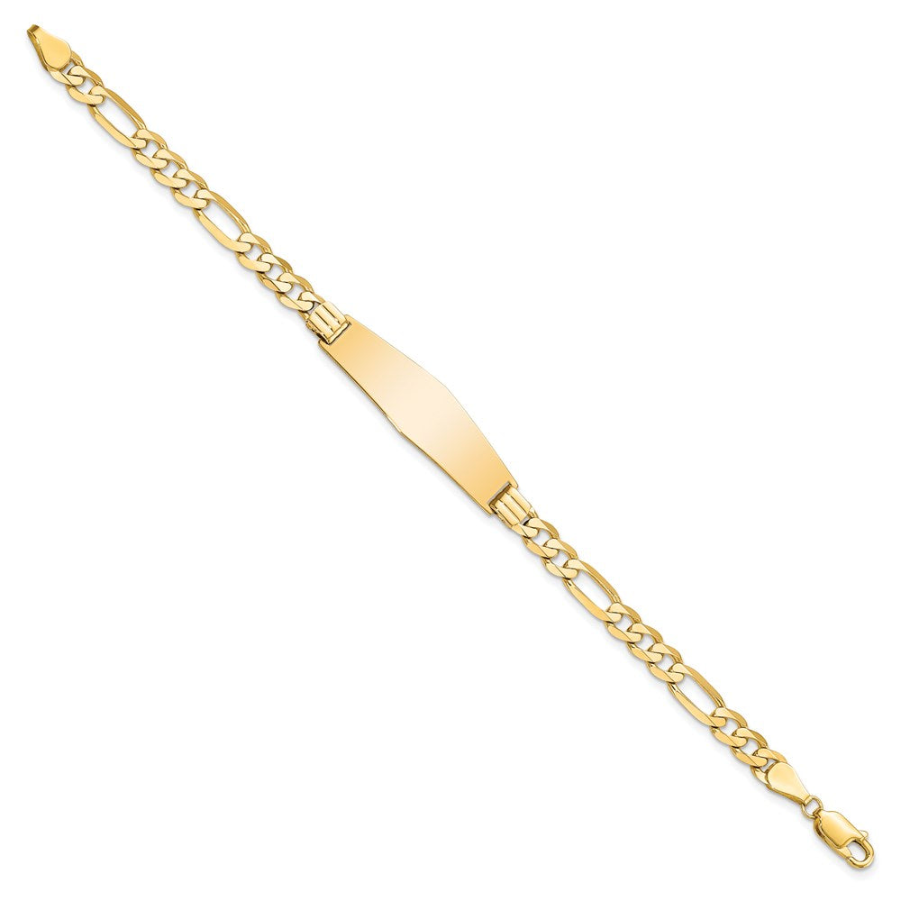 14k Polished Solid Chain/Solid Plate Flat Figaro Link Soft Diamond Shape 33x Plate ID Bracelet