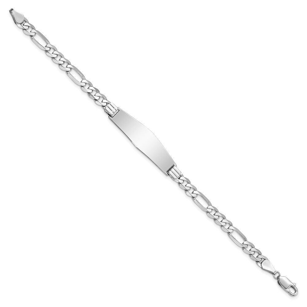 14k White Gold Polished Solid Chain/Solid Plate Figaro Link Soft Diamond Shape 33x Plate ID Bracelet