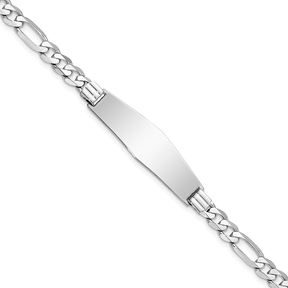 14k White Gold Polished Solid Chain/Solid Plate Figaro Link Soft Diamond Shape 33x Plate ID Bracelet