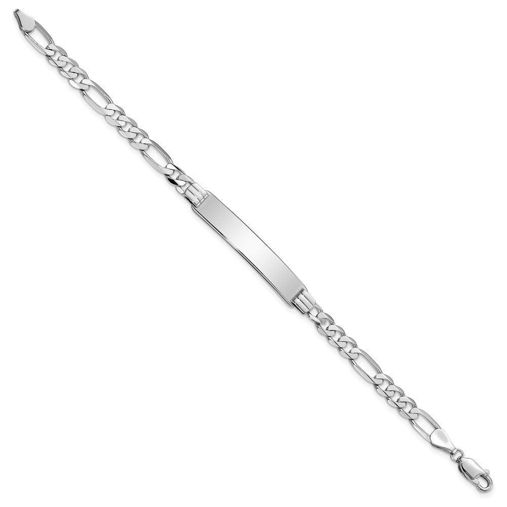 14k White Gold Polished Solid Chain/Solid Plate Figaro Link 33.5x Plate ID Bracelet