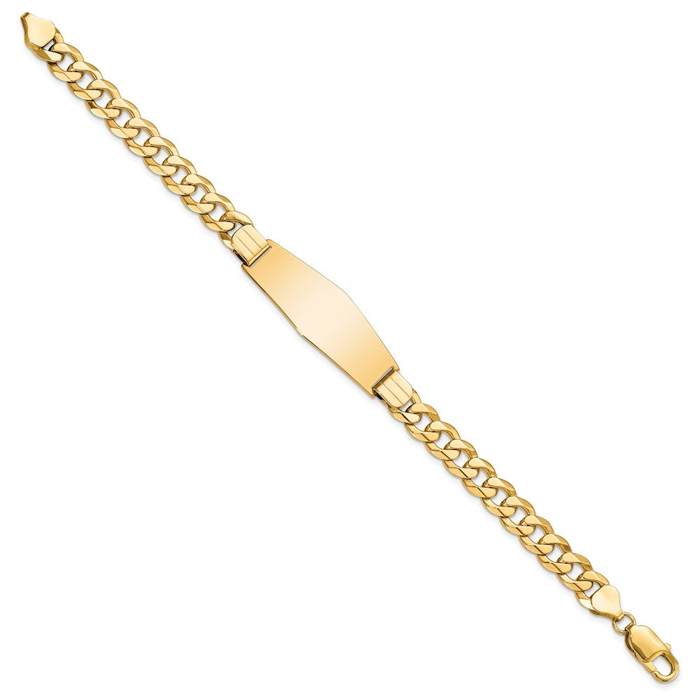 14k Polished Solid Chain/Solid Plate Flat Curb Link Soft Diamond Shape 37.5x Plate ID Bracelet