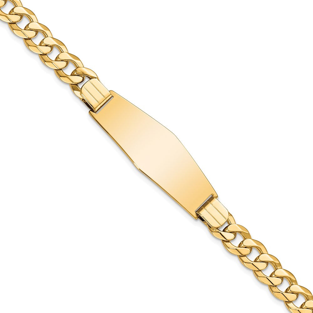 14k Polished Solid Chain/Solid Plate Flat Curb Link Soft Diamond Shape 37.5x Plate ID Bracelet