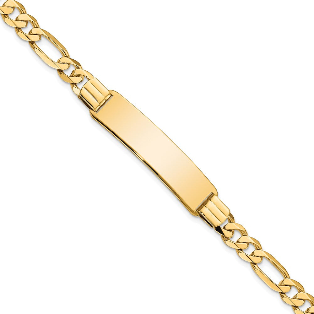 14k Polished Solid Chain/Solid Plate Flat Figaro Link 36.5x Plate ID Bracelet