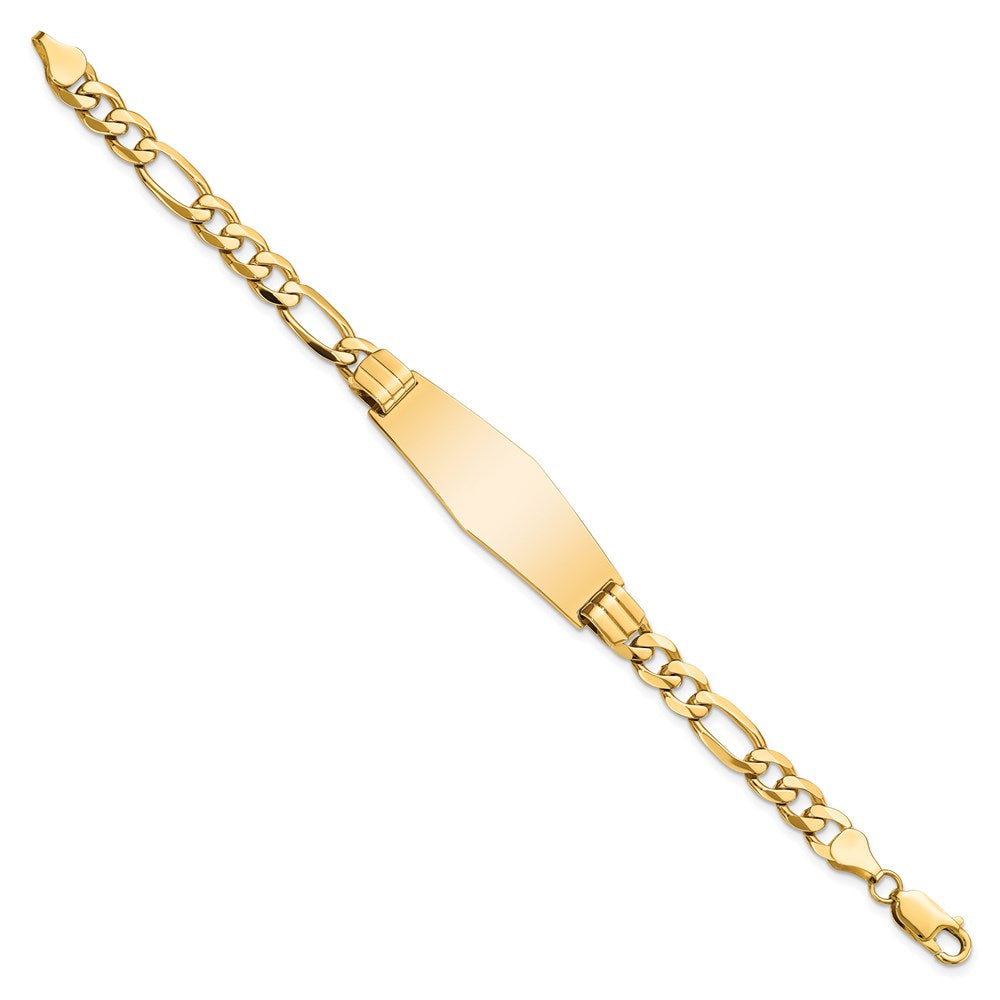 14k Polished Solid Chain/Solid Plate Flat Figaro Link Soft Diamond Shape 37x Plate ID Bracelet