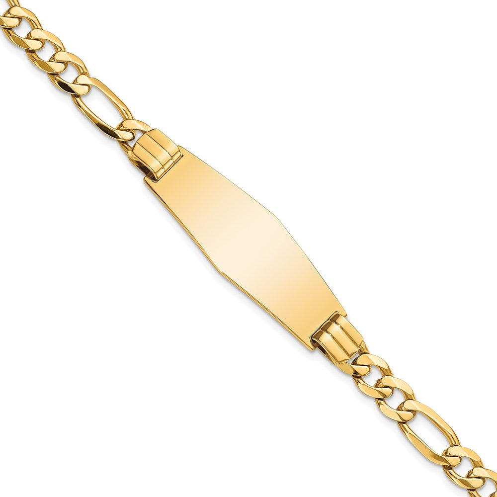 14k Polished Solid Chain/Solid Plate Flat Figaro Link Soft Diamond Shape 37x Plate ID Bracelet