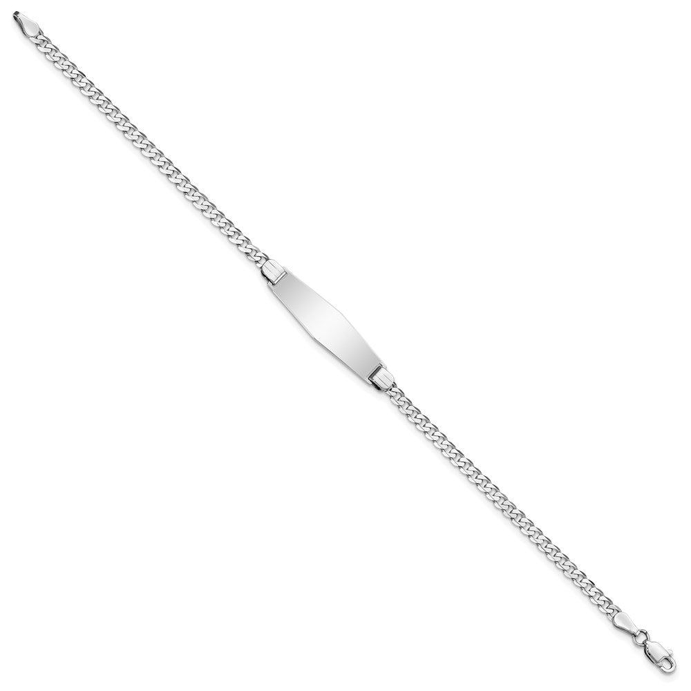 14k White Gold Polished Solid Chain/Solid Plate Flat Curb Link Soft Diamond Shape 24.5x Plate ID Bracelet