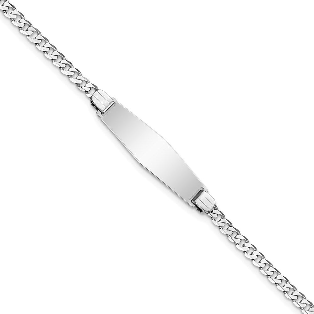 14k White Gold Polished Solid Chain/Solid Plate Flat Curb Link Soft Diamond Shape 24.5x Plate ID Bracelet