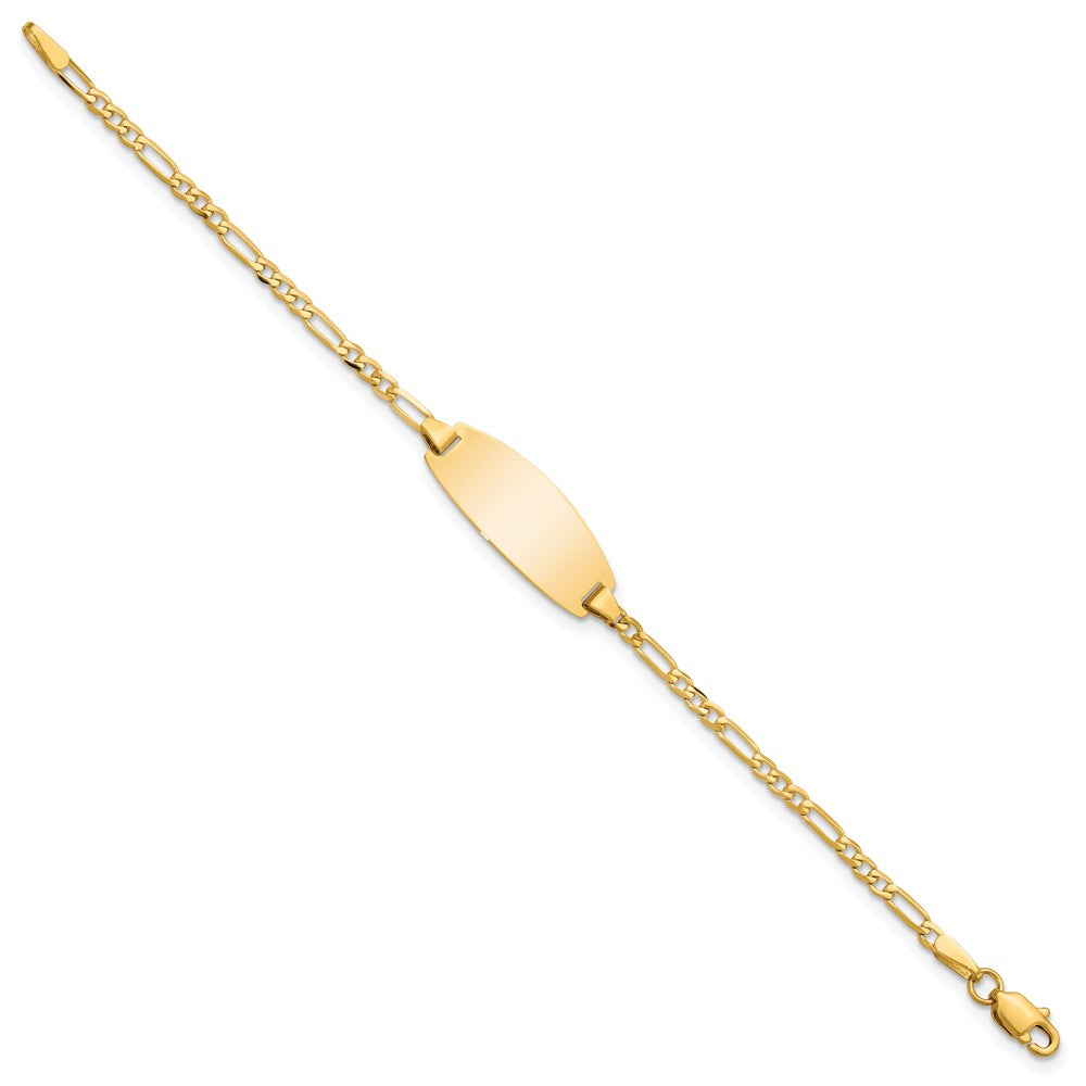 14k Polished Solid Chain/Solid Plate Figaro Link Oval 18.5x Plate Baby/Child ID Bracelet