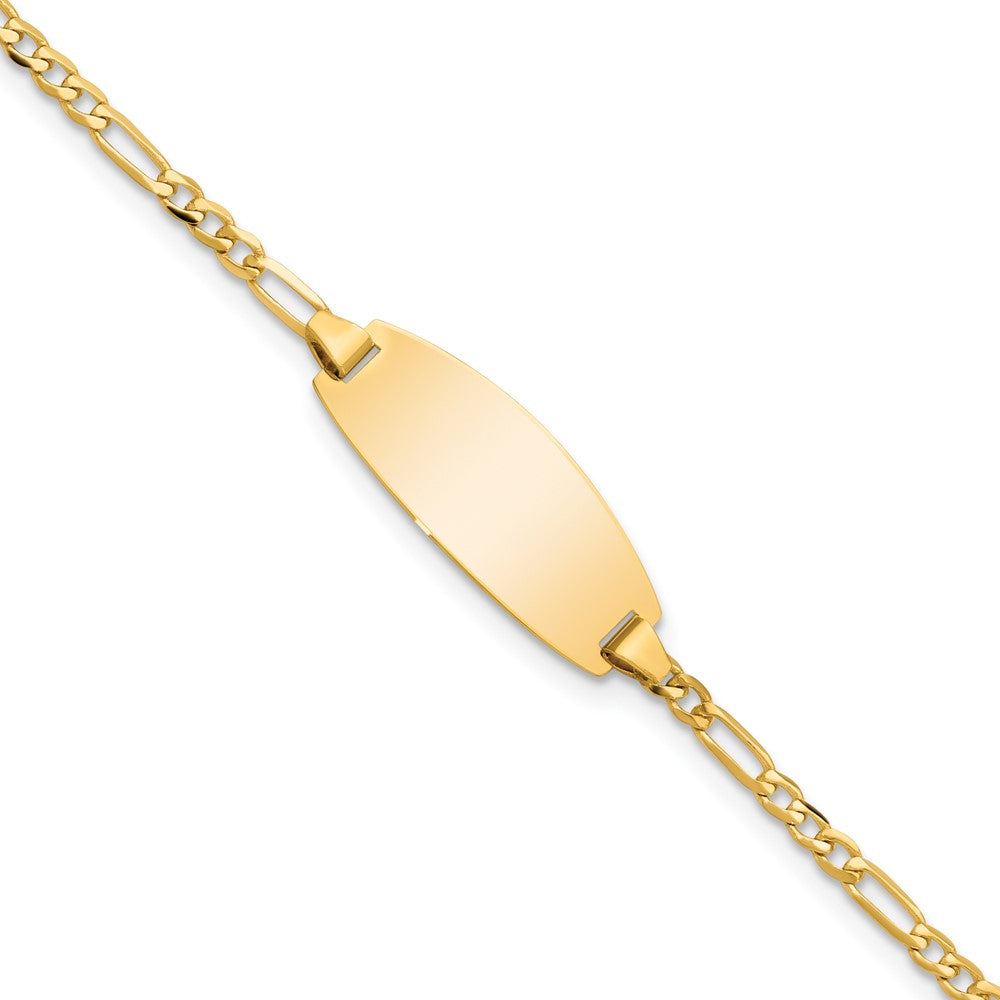 14k Polished Solid Chain/Solid Plate Figaro Link Oval 18.5x Plate Baby/Child ID Bracelet