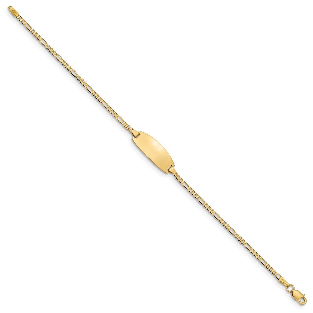 14k Polished Solid Chain/Solid Plate Figaro Link Oval 18.5x Plate Baby/Child ID Bracelet