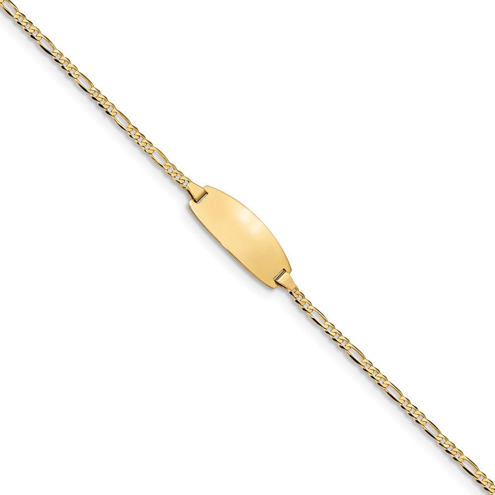 14k Polished Solid Chain/Solid Plate Figaro Link Oval 18.5x Plate Baby/Child ID Bracelet