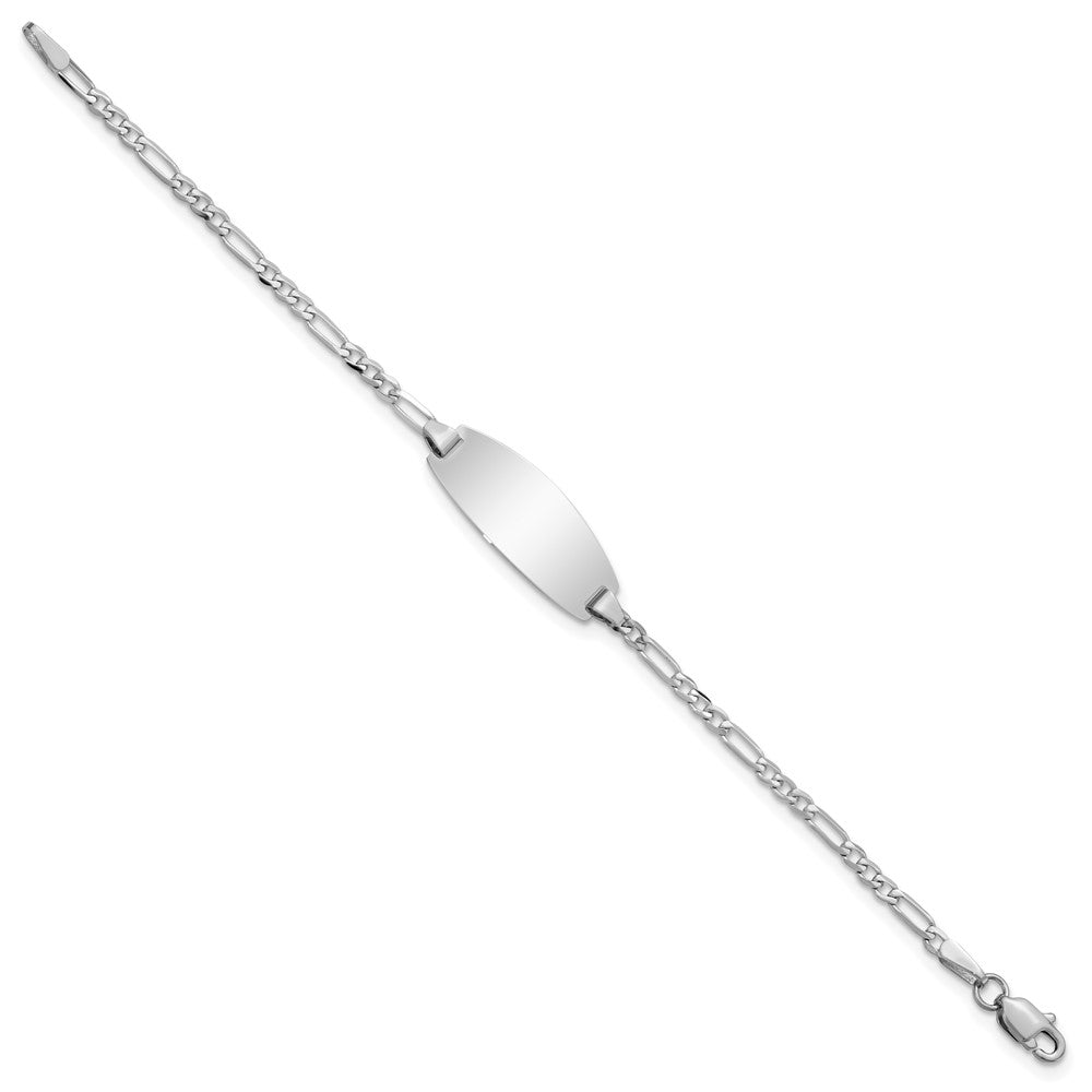 14k White Gold Polished Solid Chain/Solid Plate Figaro Link Oval 18.5x Plate ID Bracelet