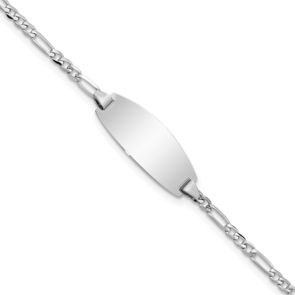 14k White Gold Polished Solid Chain/Solid Plate Figaro Link Oval 18.5x Plate ID Bracelet