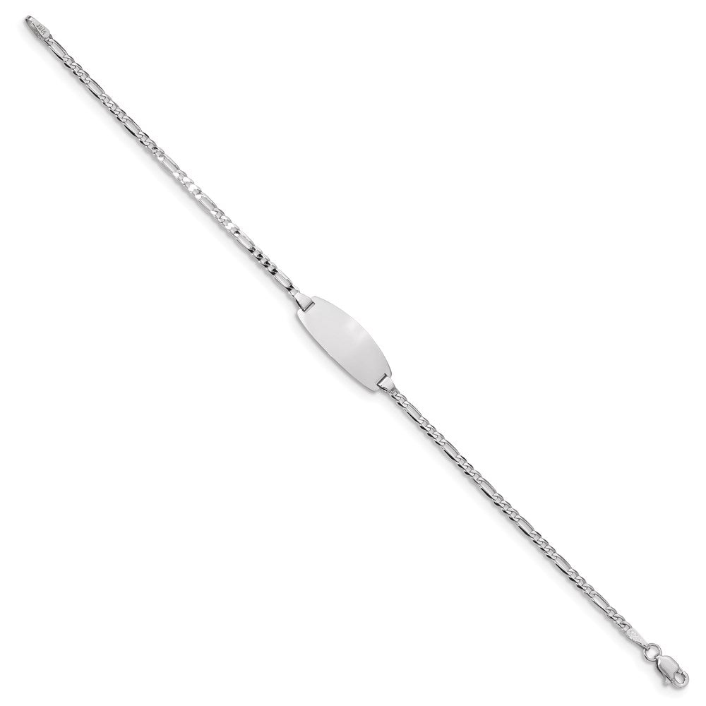14k White Gold Polished Solid Chain/Solid Plate Figaro Link Oval 18.5x Plate ID Bracelet