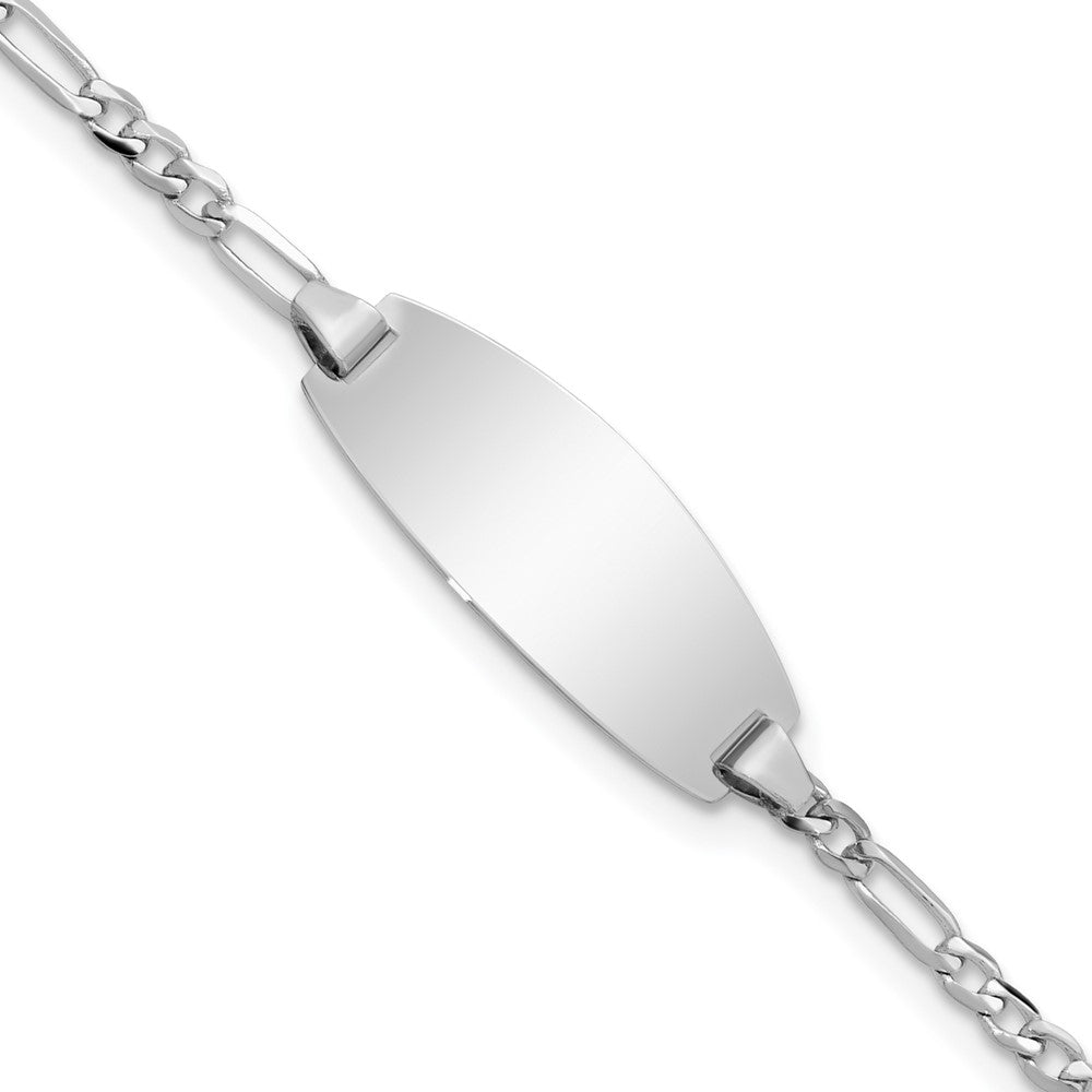 14k White Gold Polished Solid Chain/Solid Plate Figaro Link Oval 18.5x Plate Baby/Child ID Bracelet
