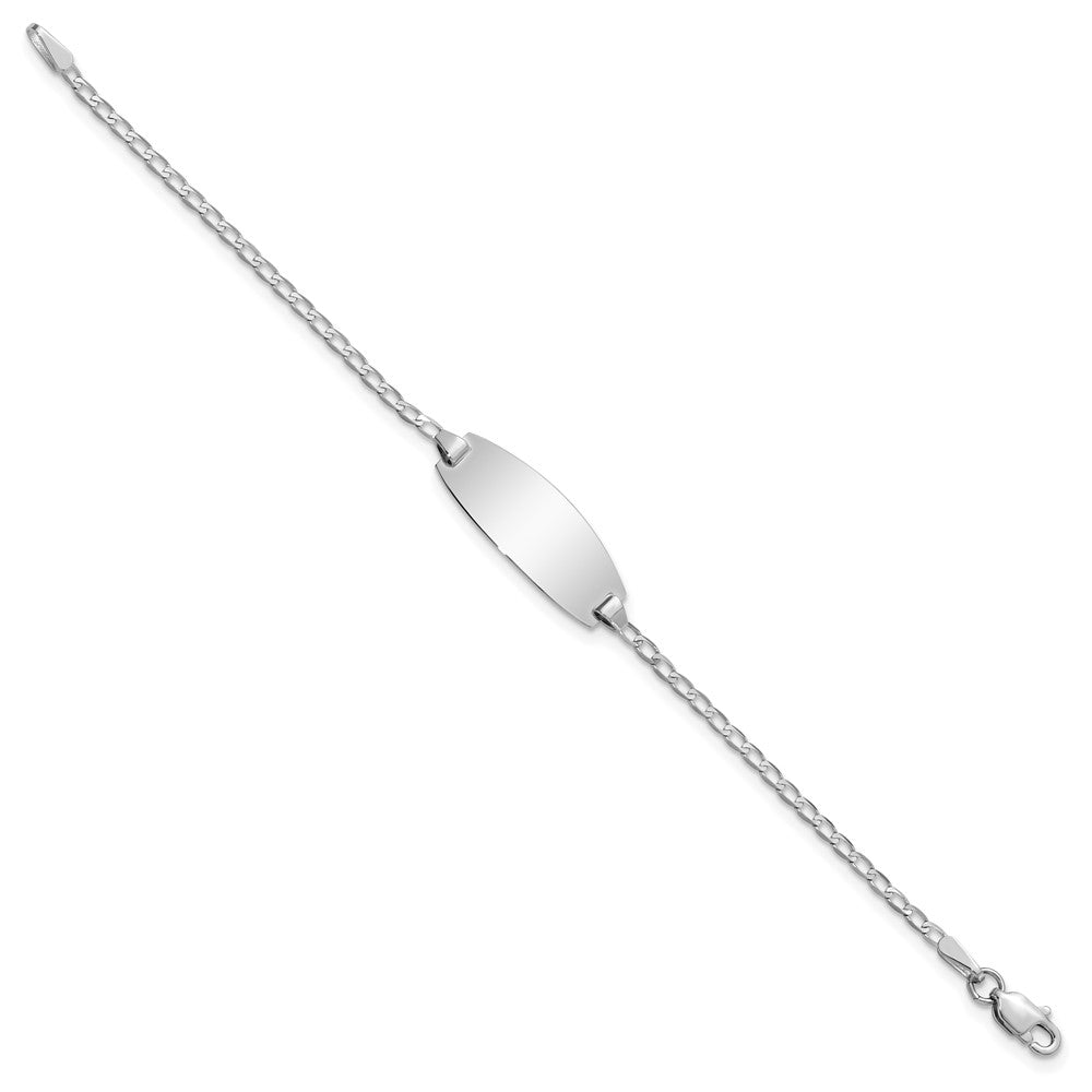 14k White Gold Polished Solid Chain/Solid Plate Curb Link Oval 18.5x Plate ID Bracelet