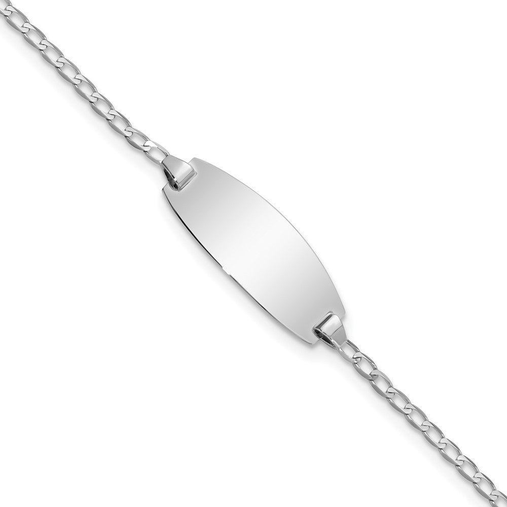 14k White Gold Polished Solid Chain/Solid Plate Curb Link Oval 18.5x Plate ID Bracelet