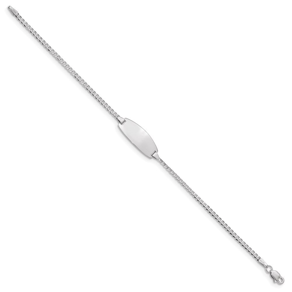 14k White Gold Polished Solid Chain/Solid Plate Curb Link Oval 18.5x Plate ID Bracelet