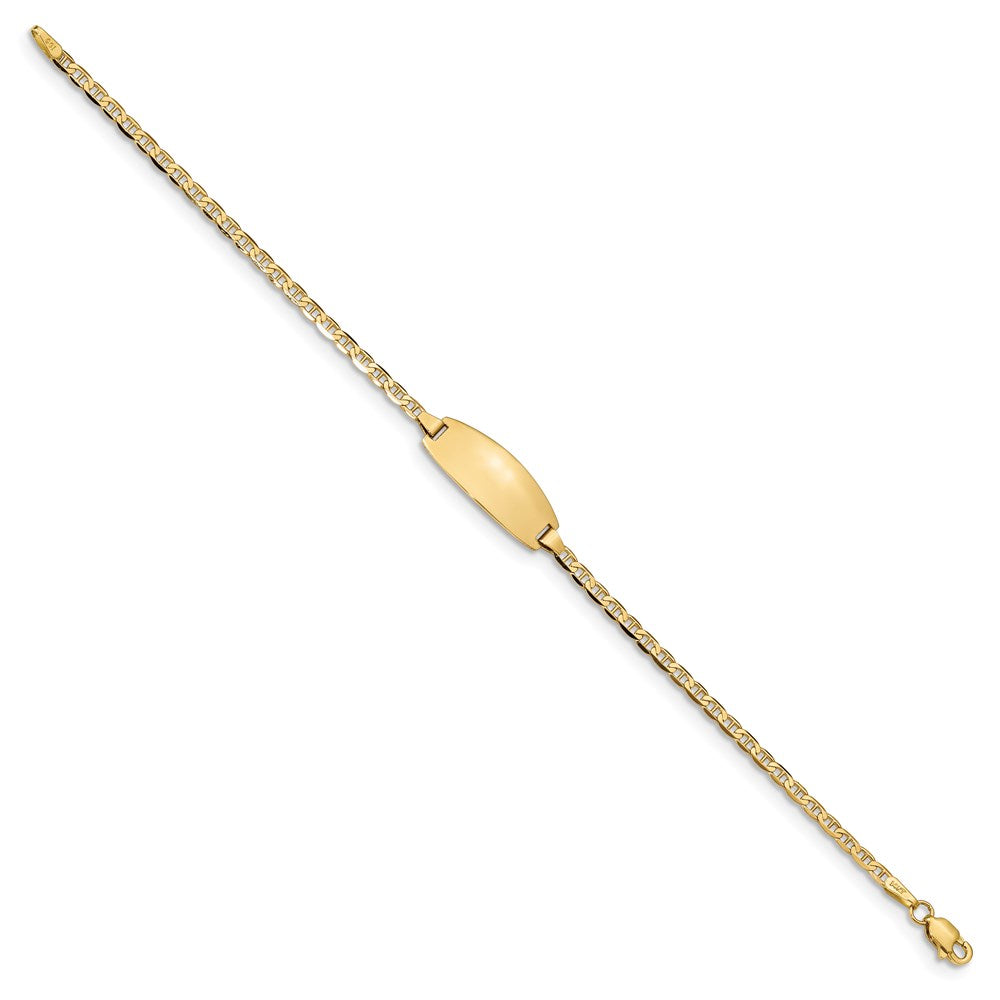 14k Polished Solid Chain/Solid Plate Anchor Link Oval 18.5x Plate ID Bracelet