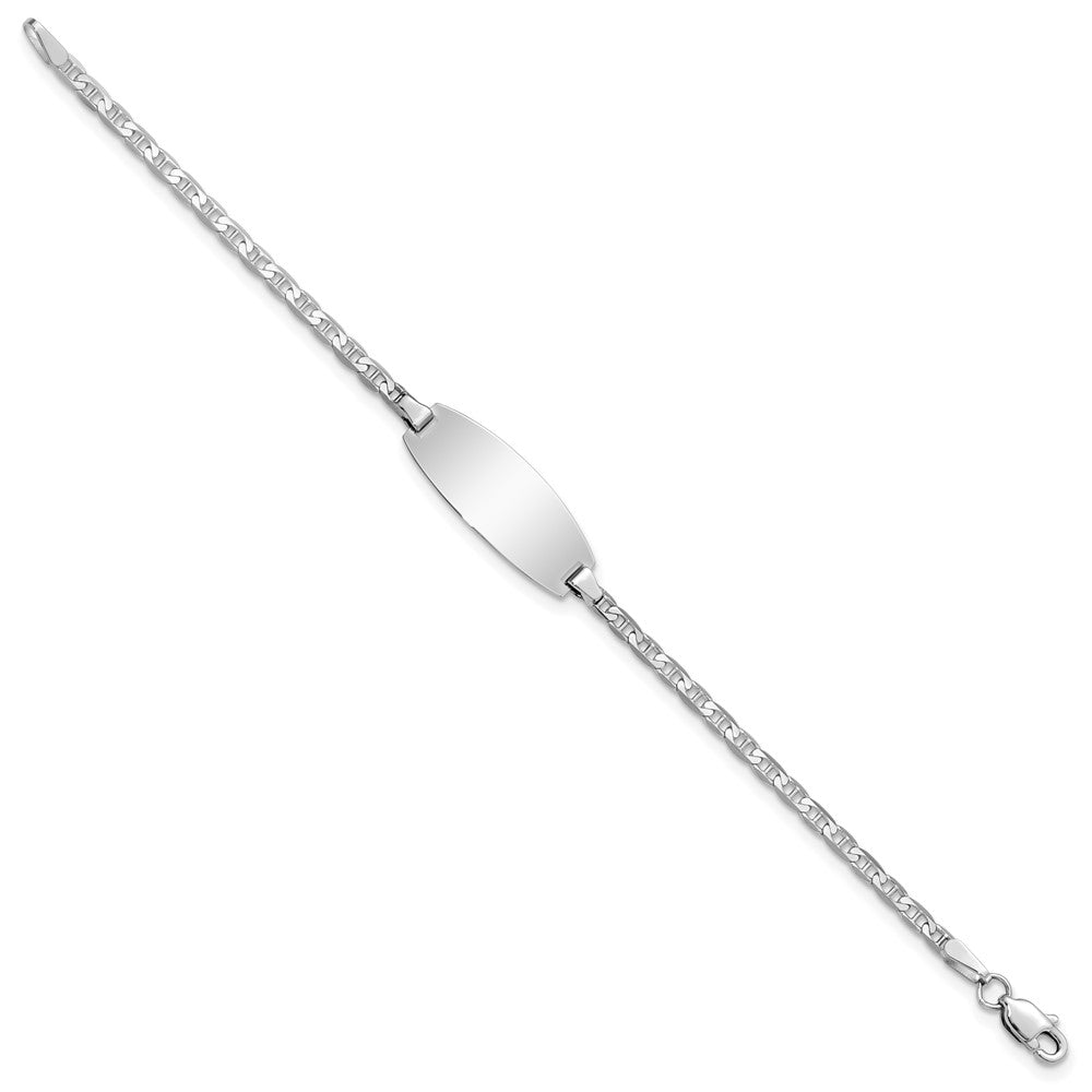14k White Gold Polished Solid Chain/Solid Plate Anchor Link Oval 18.5x Plate ID Bracelet