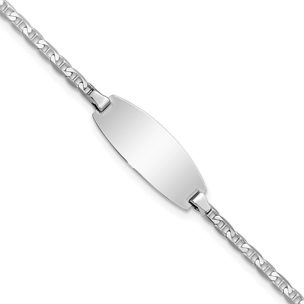 14k White Gold Polished Solid Chain/Solid Plate Anchor Link Oval 18.5x Plate Baby/Child ID Bracelet
