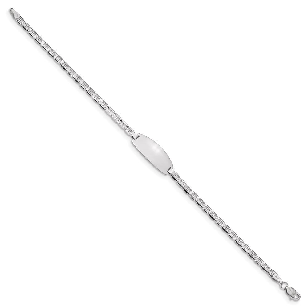 14k White Gold Polished Solid Chain/Solid Plate Anchor Link Oval 18.5x Plate ID Bracelet