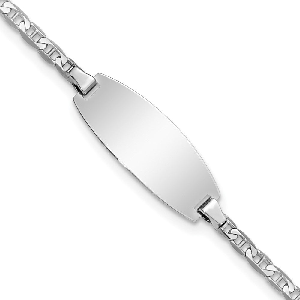 14k White Gold Polished Solid Chain/Solid Plate Anchor Link Oval 18x Plate ID Bracelet