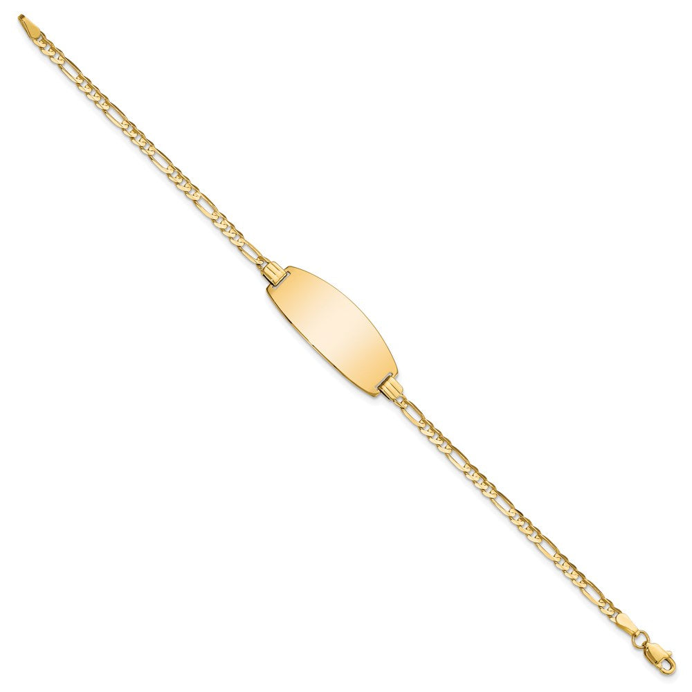 14k Polished Solid Chain/Solid Plate Figaro Link Oval 24x Plate ID Bracelet