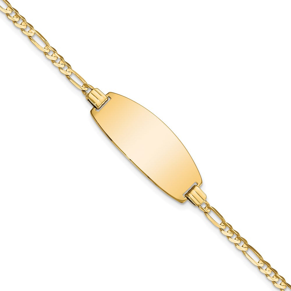 14k Polished Solid Chain/Solid Plate Figaro Link Oval 24x Plate ID Bracelet