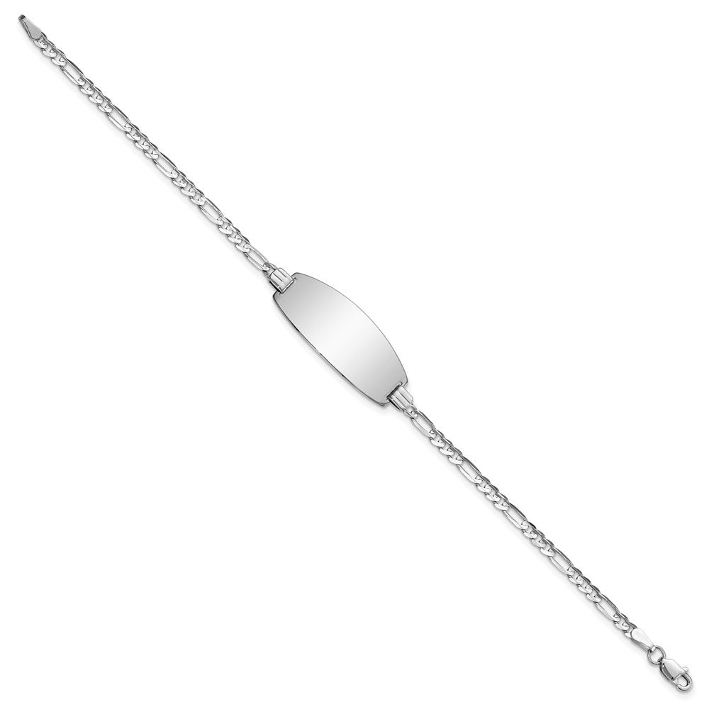 14k White Gold Polished Solid Chain/Solid Plate Figaro Link Oval 24x Plate ID Bracelet