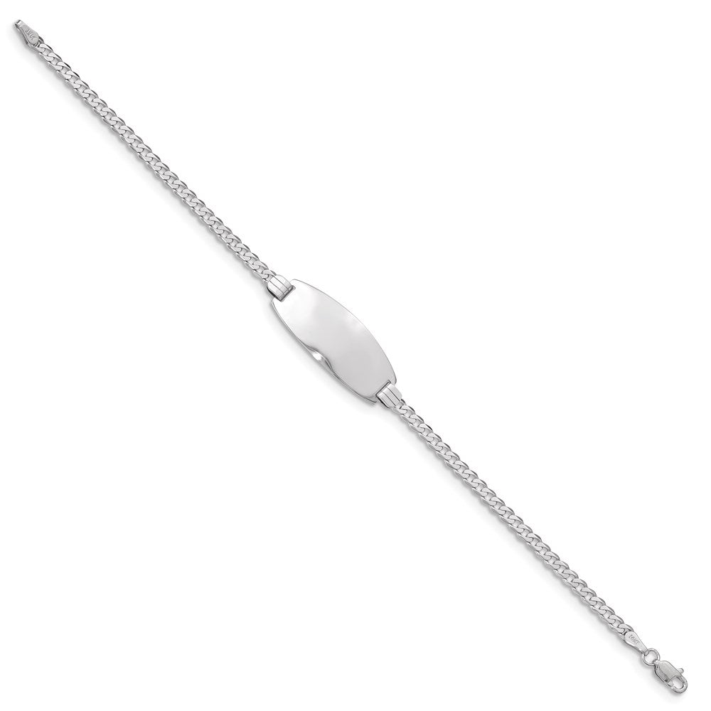 14k White Gold Polished Solid Chain/Solid Plate Curb Link Oval 24x Plate ID Bracelet