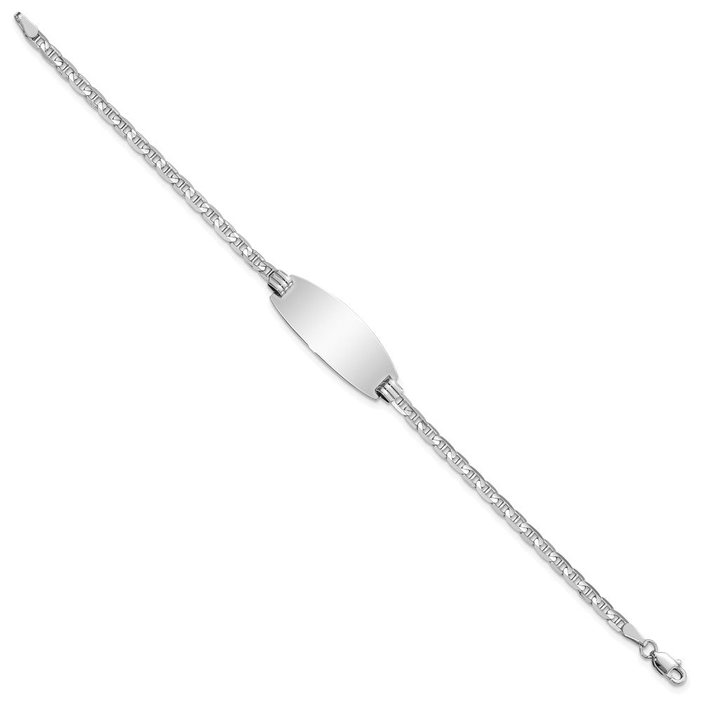 14k White Gold Polished Solid Chain/Solid Plate Anchor Link Oval 24x Plate ID Bracelet