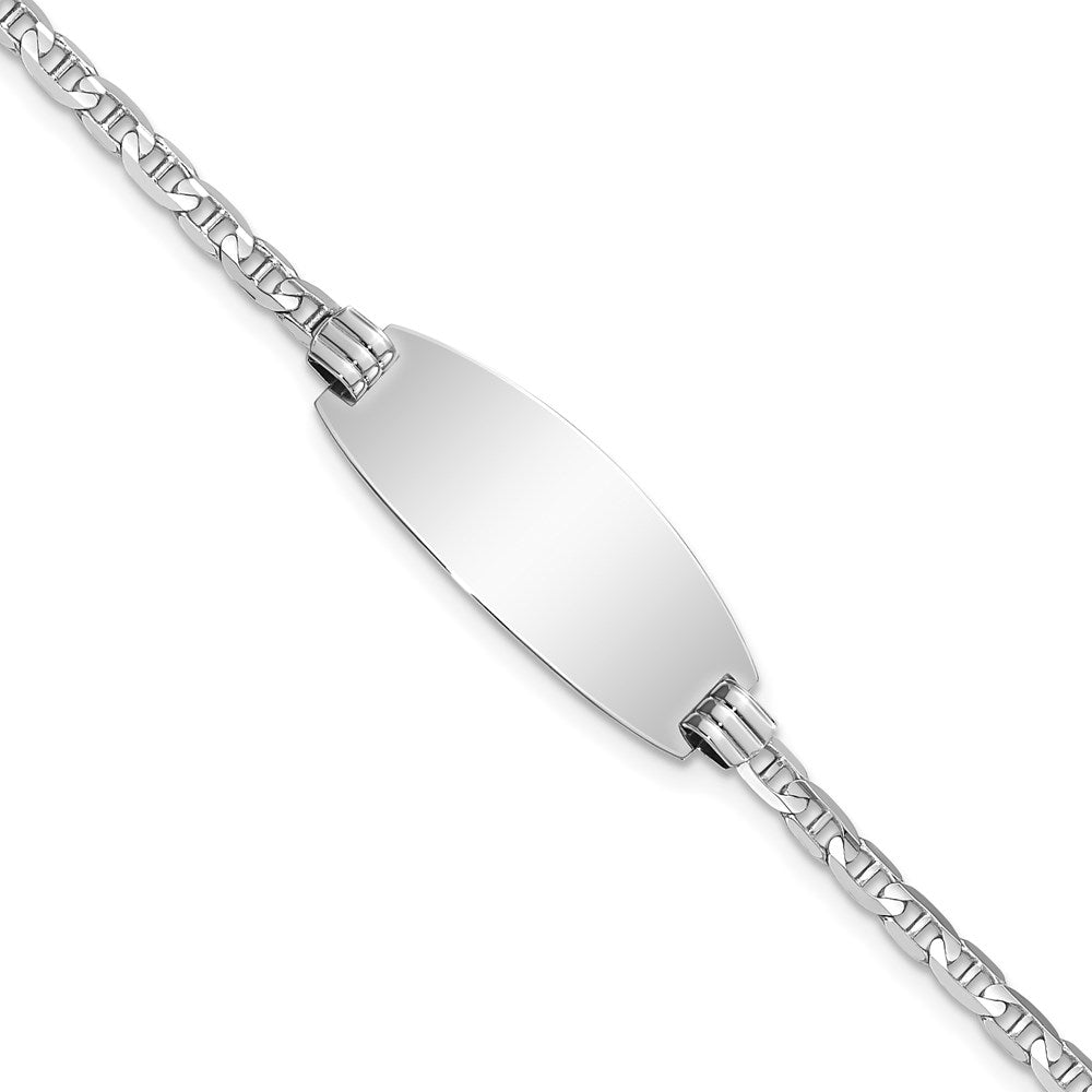 14k White Gold Polished Solid Chain/Solid Plate Anchor Link Oval 24x Plate ID Bracelet