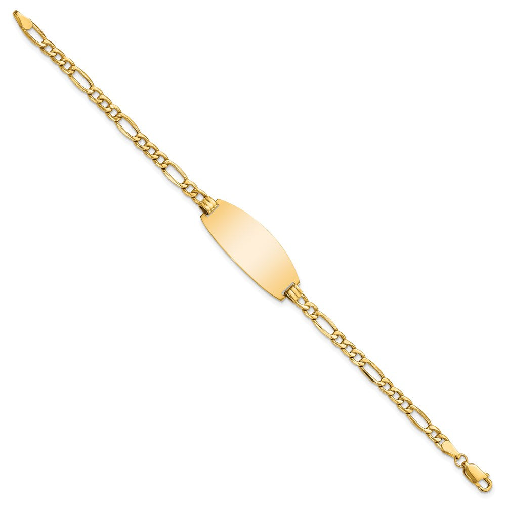 14k Polished Semi-Solid Chain/Solid Plate Figaro Link Oval 26.5x Plate ID Bracelet