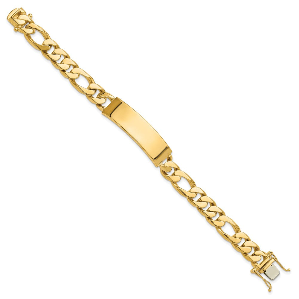 14k Hand-polished Solid Chain/Solid Plate Figaro Link 48x Plate ID Bracelet
