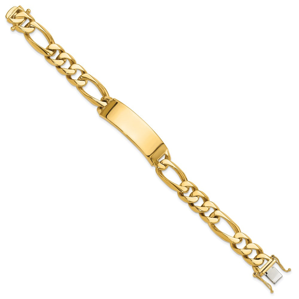 14k Hand-polished Solid Chain/Solid Plate Figaro Link 48x Plate ID Bracelet
