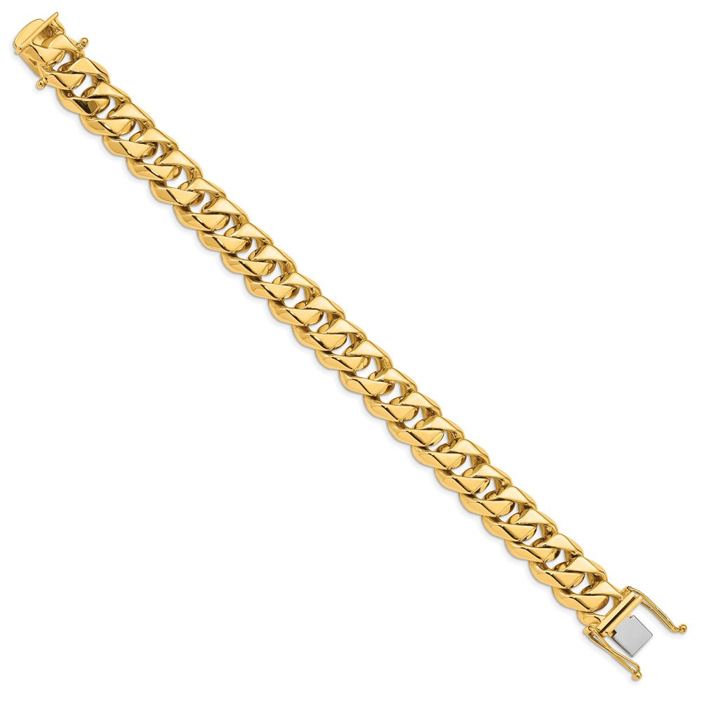 14K 8 inch 14mm Hand Polished Fancy Traditional Link with Box Catch Clasp Bracelet