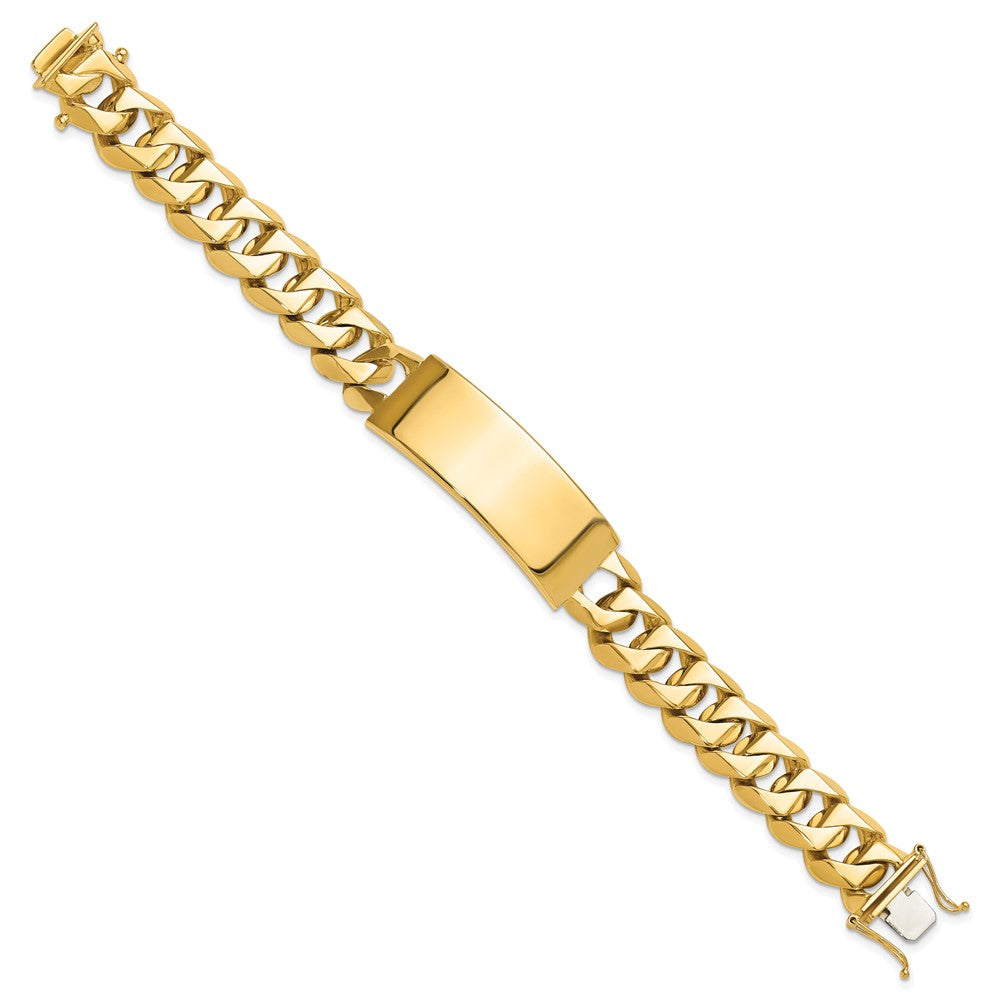 14k Hand-polished Solid Chain/Solid Plate Heavy Curb Link 48x Plate ID Bracelet