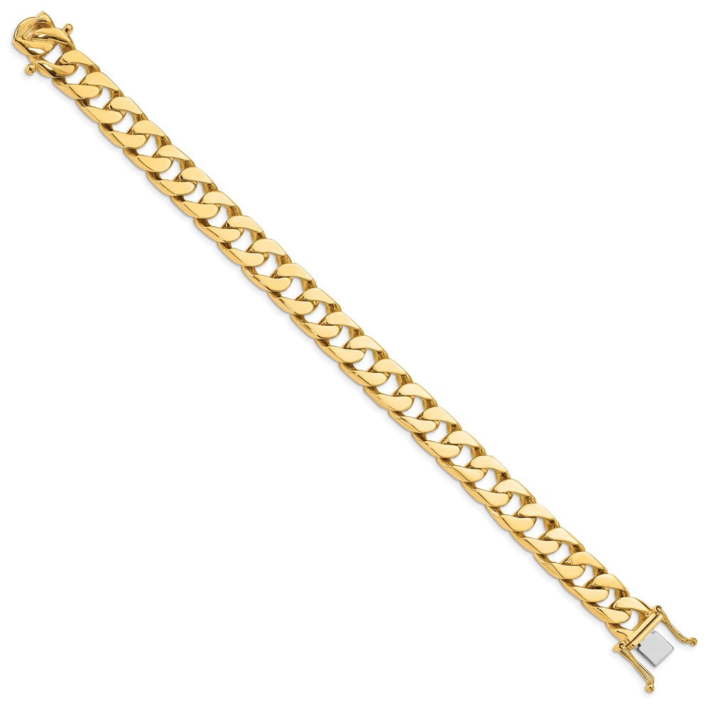 14K 8 inch 10.6mm Hand Polished Flat Beveled Curb Link with Box Catch Clasp Bracelet