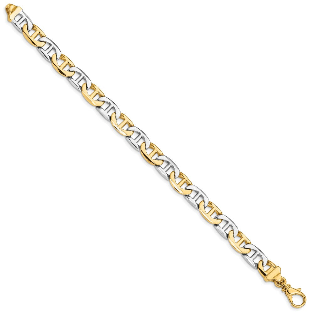 14K Two-tone Hand Polished Fancy Flat Anchor Link with Fancy Lobster Clasp Bracelet