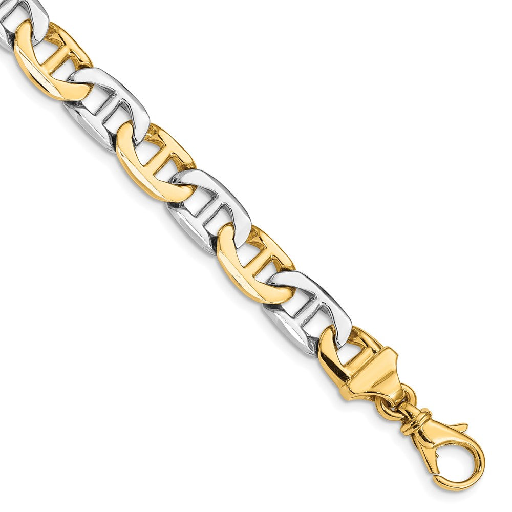 14K Two-tone Hand Polished Fancy Flat Anchor Link with Fancy Lobster Clasp Chain