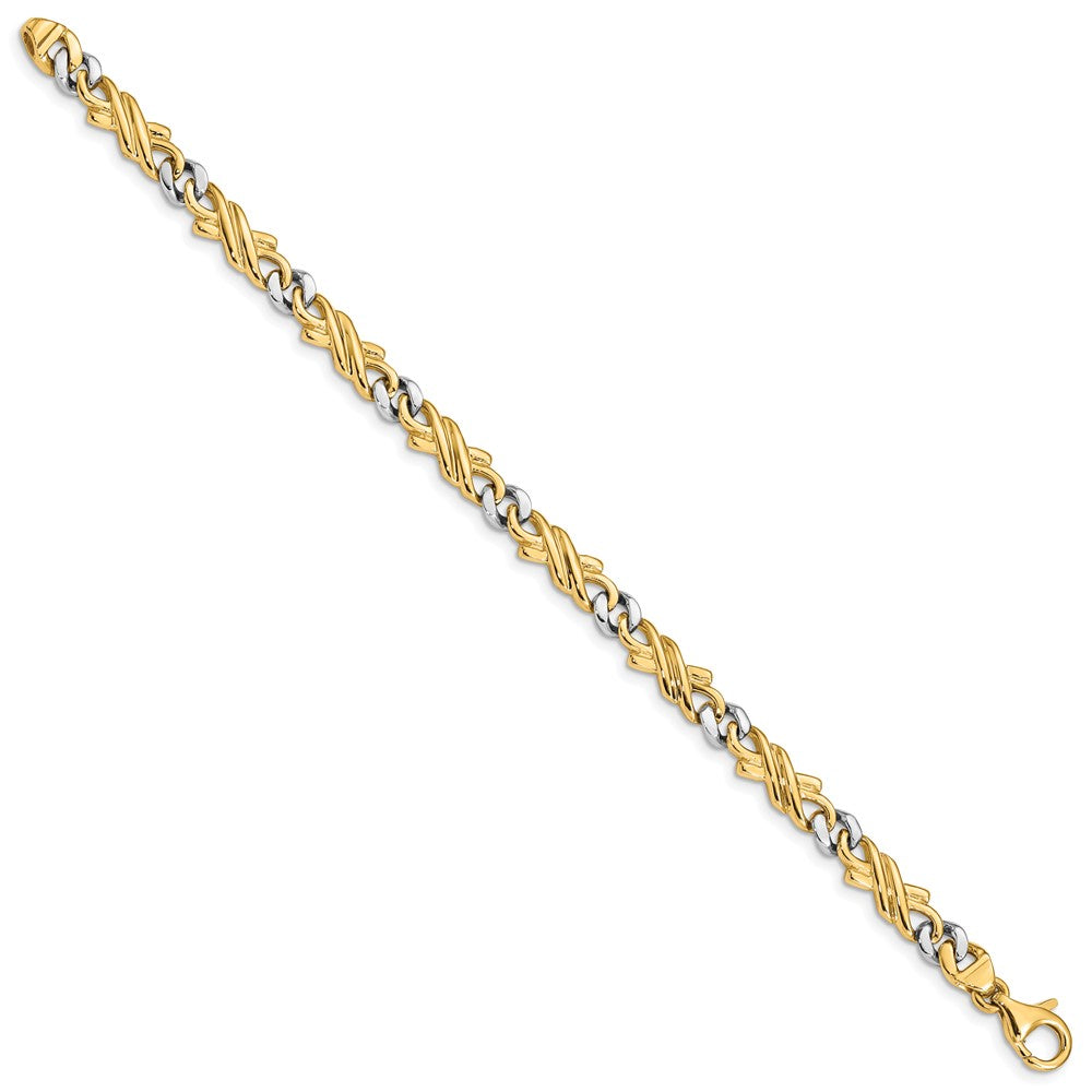 14K Two-tone Hand Hand Polished Fancy Link with Fancy Lobster Clasp Bracelet