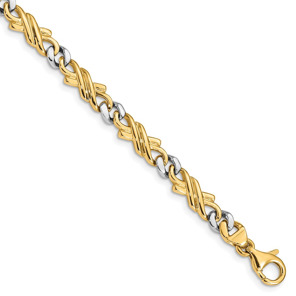 14K Two-tone 7 inch 6mm Hand Hand Polished Fancy Link with Fancy Lobster Clasp Bracelet